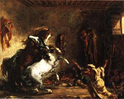 Eugene Delacroix Arabian Horses Fighting in a Stable